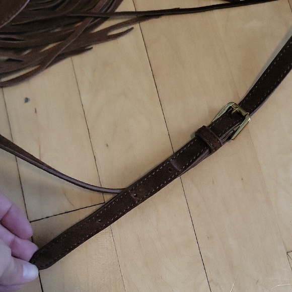 Polo Ralph Lauren Brown Suede Crossbody Bag with Fringe and Whipstitch Trim - Picture 12 of 12